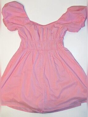 Hollister Pink Puff Sleeve Babydoll Mini Skater Dress w Hidden Shorts Large NEW